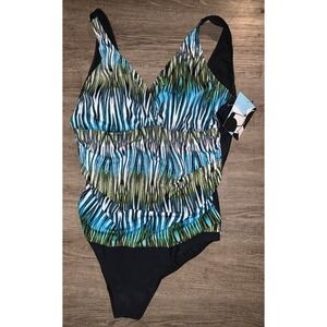 NWT 20W One Piece Black Teal Green Simply Swim Brand
